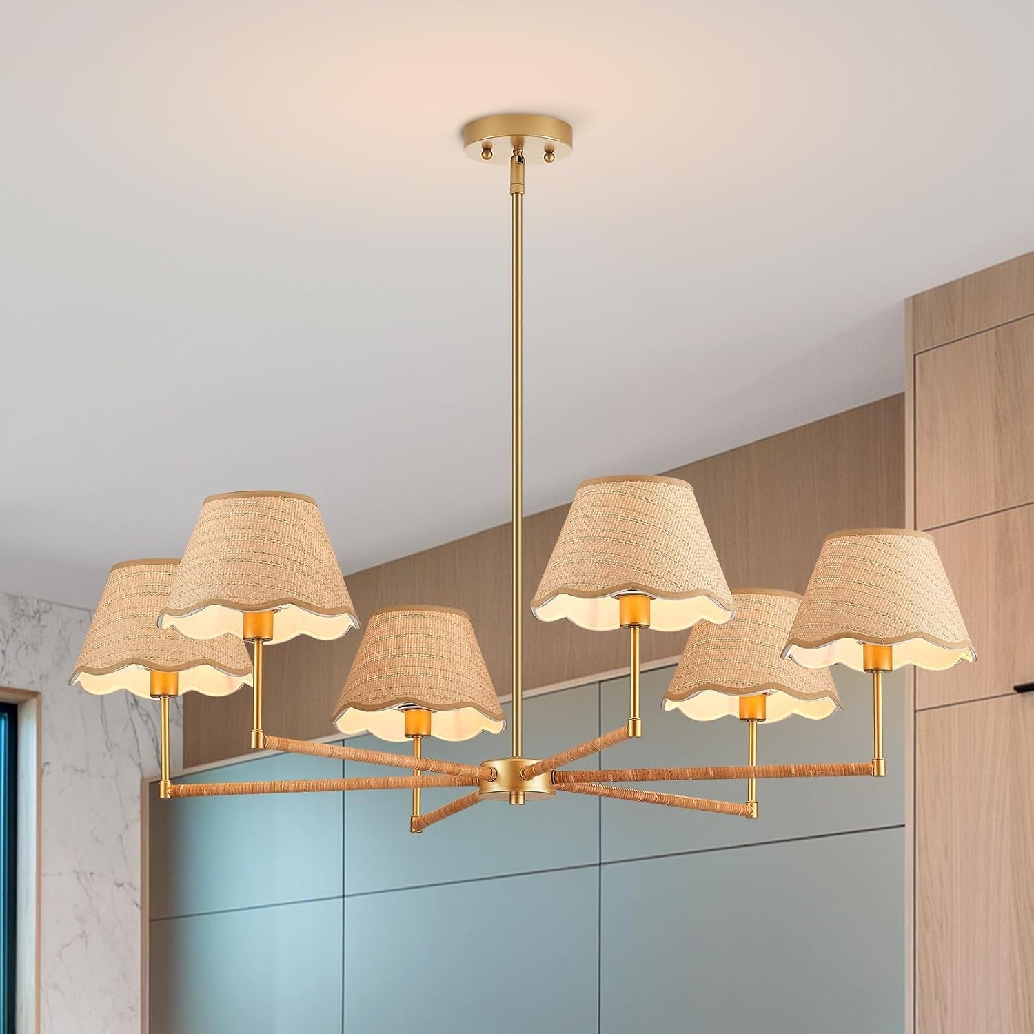 39Inch Boho Rattan Chandelier PendantLight 6 Lights-0