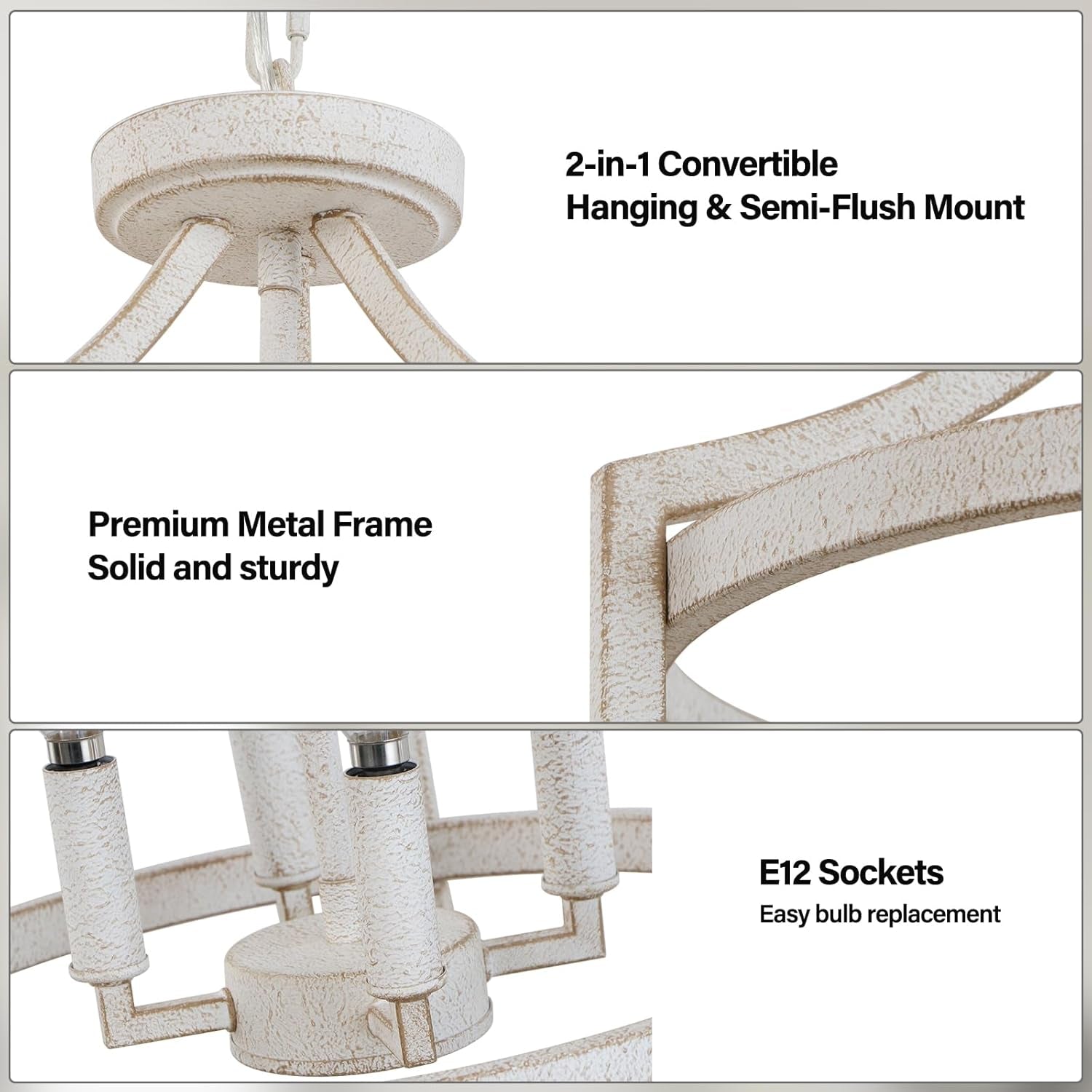 4 Light Farmhouse Chandelier Distressed White Finish-2