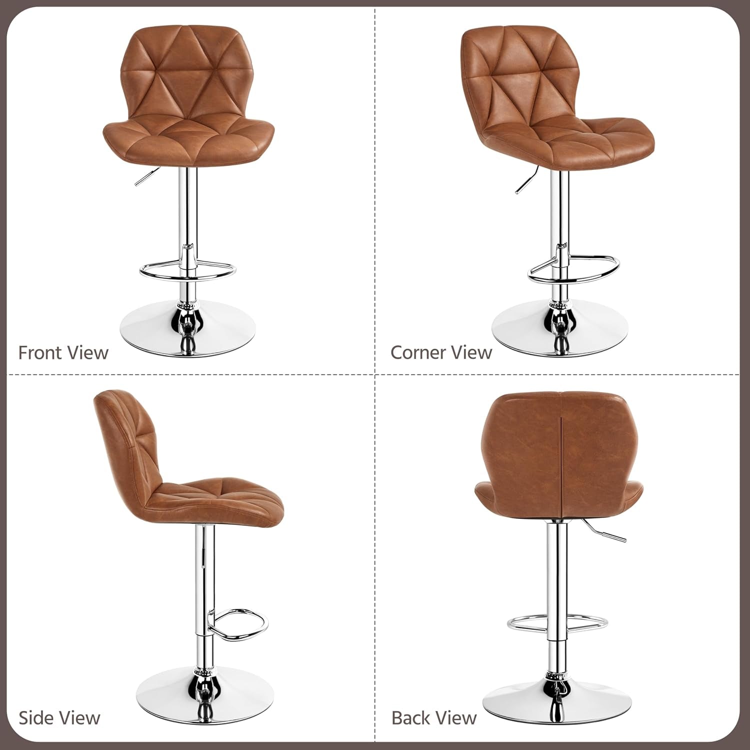 Bar Stools Set Of 2 Adjustable PU Leather Backrest Stools