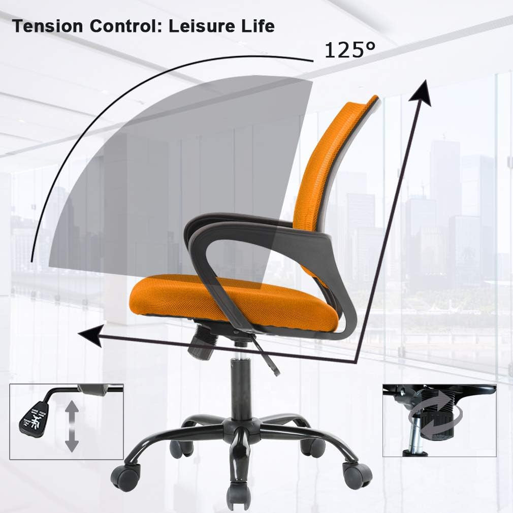 Orange Desk Mesh Chair With Adjustable Lumbar Support
