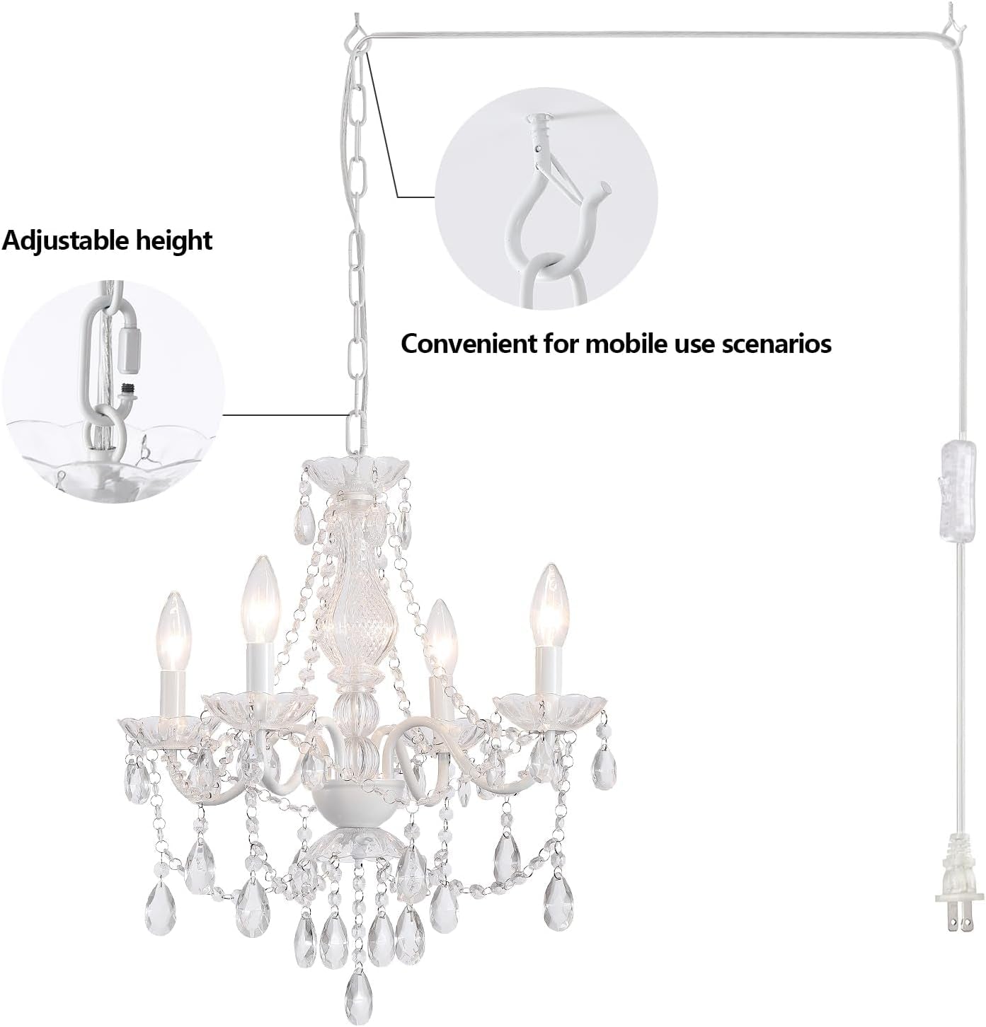 White Crystal Four Light Pendant Ceiling Chandelier-1