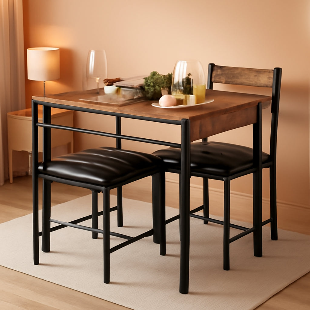 Space Saving Dining Table Set For Two Rustic Brown Finish