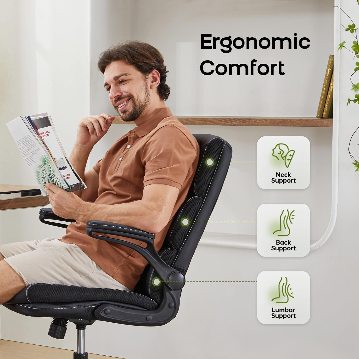 White Ergonomic Office Chair With Adjustable Back Support