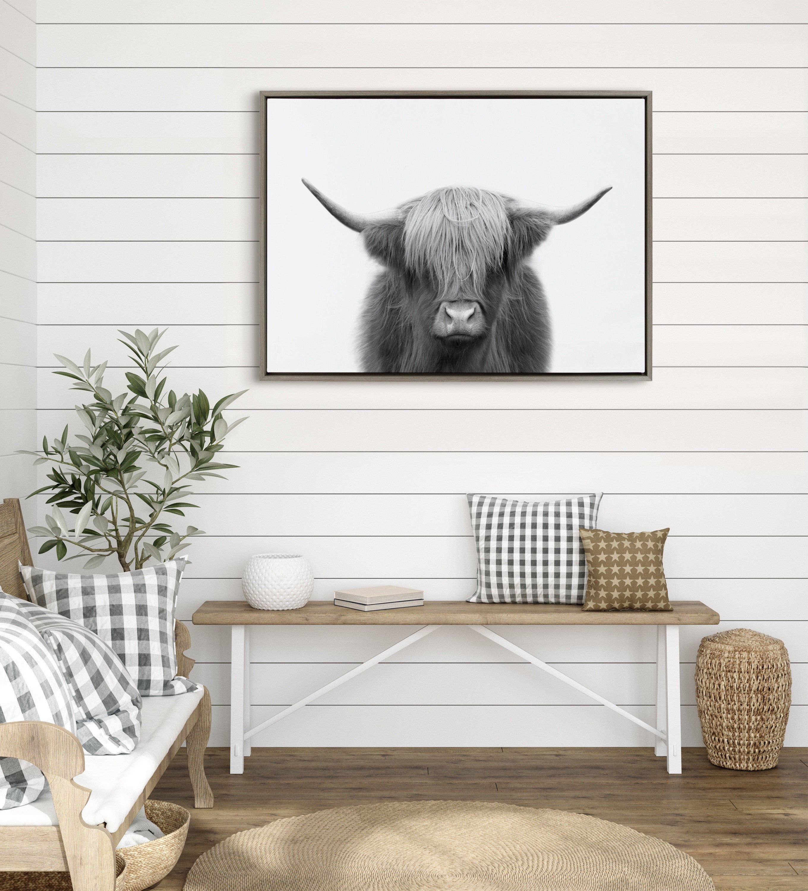 Sylvie Hey Dude Highland Cow Framed Canvas by The Creative Bunch Studio