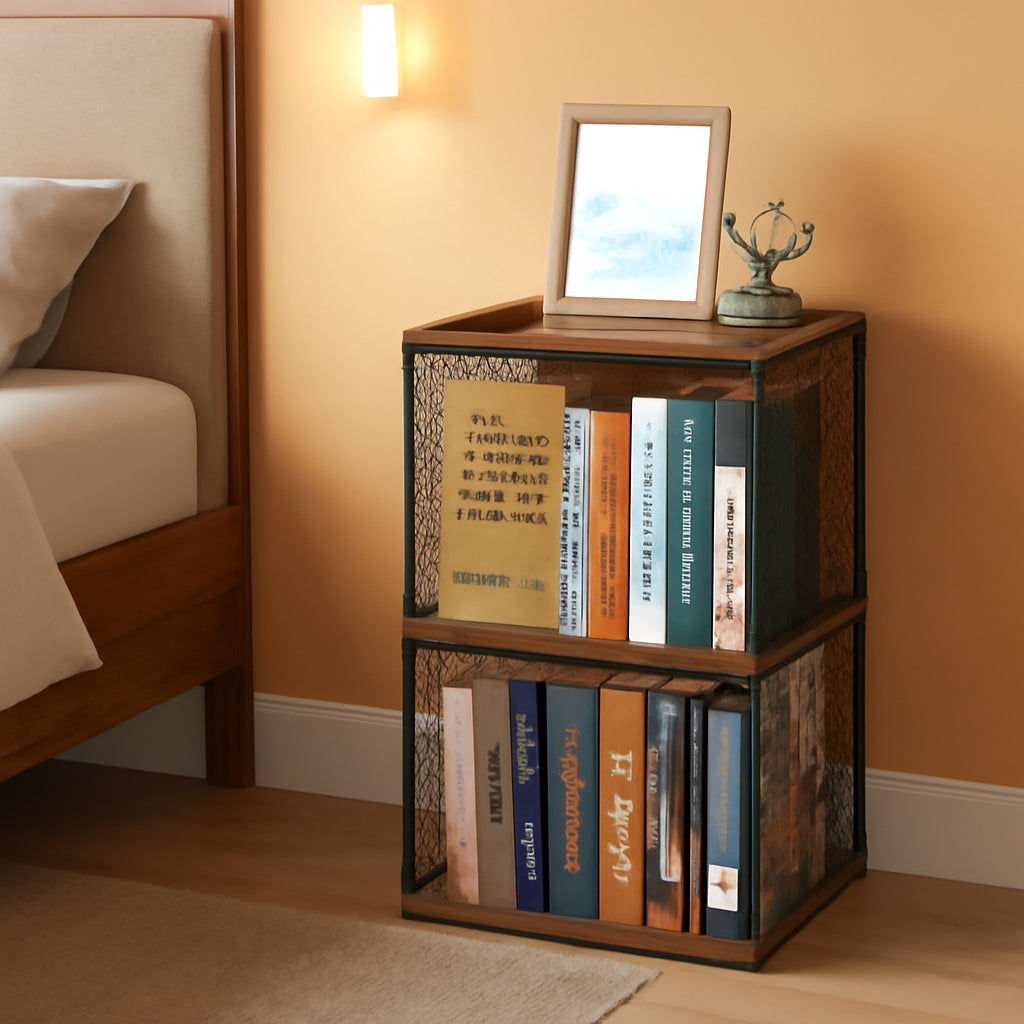 2 Cube Stackable Book Shelves Organizer Black Brown Wood For Kids Rooms And Living Spaces