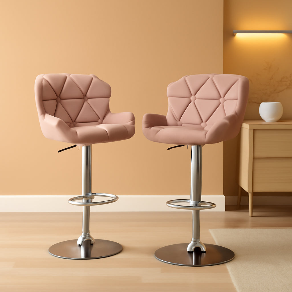 Breni Velvet Diamond Tufted Swivel Bar Stool Set Of 2 Mauve