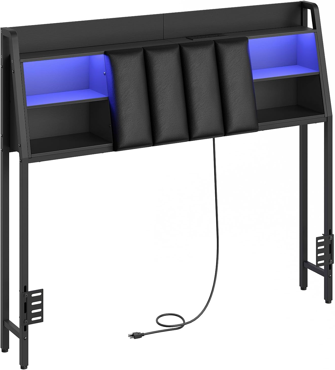 Upholstered Full Size Headboard with LED Lights and Storage