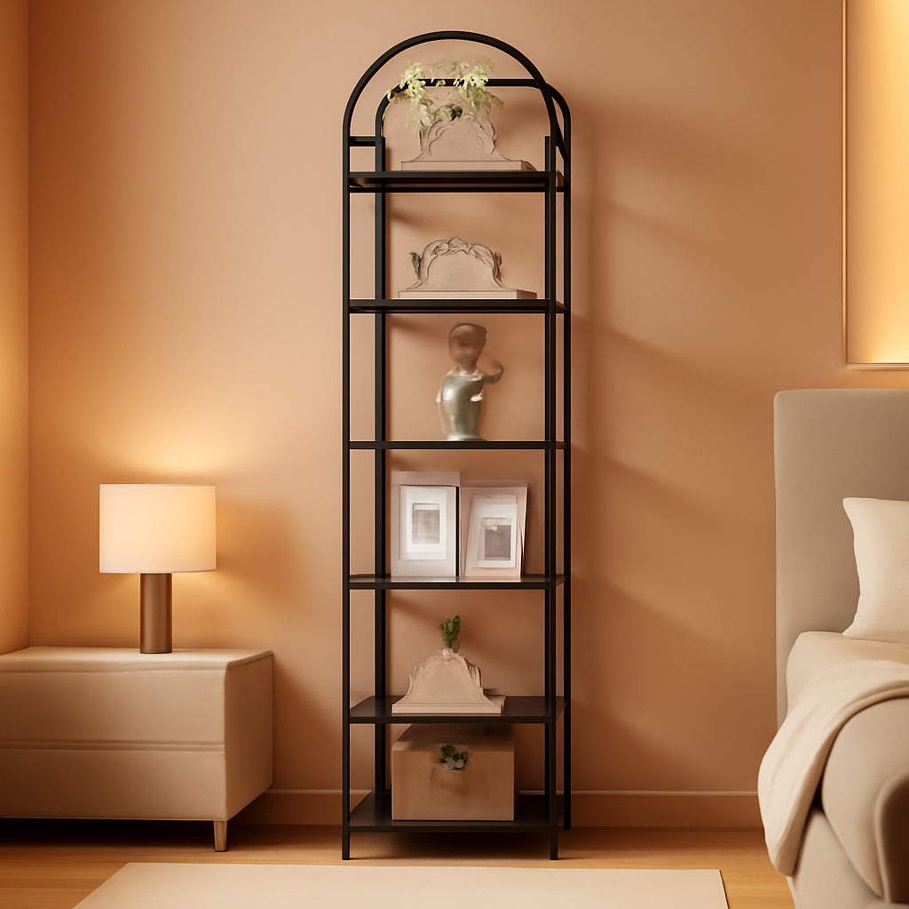 Six Tier Bookcase With Tempered Glass Shelves Home Office