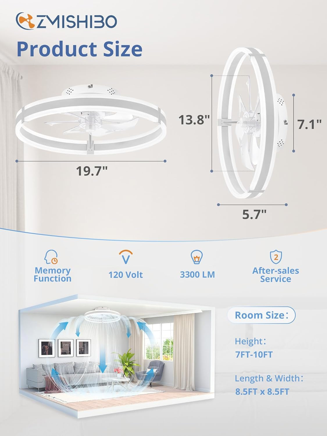 19.7 Inch Dimmable Ceiling Fan With Lights And Remote