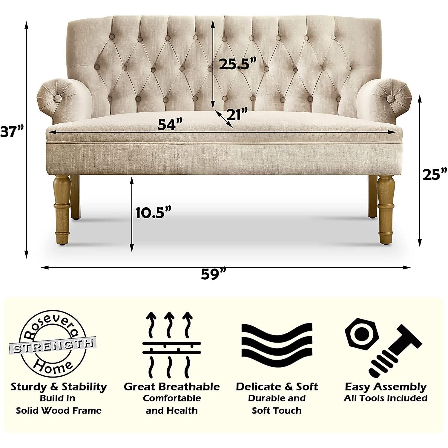 Warm Beige Loveseat Sofa Set With Tufted Back Upholstery