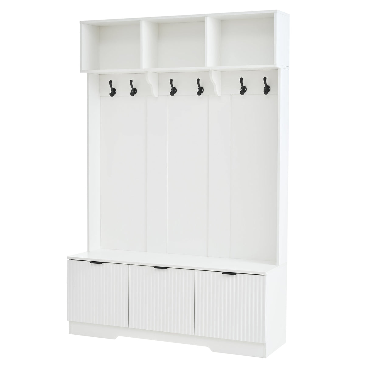 49.6" 5-in-1 Hall Tree with Bench, Shoe Storage & Open Cabinets