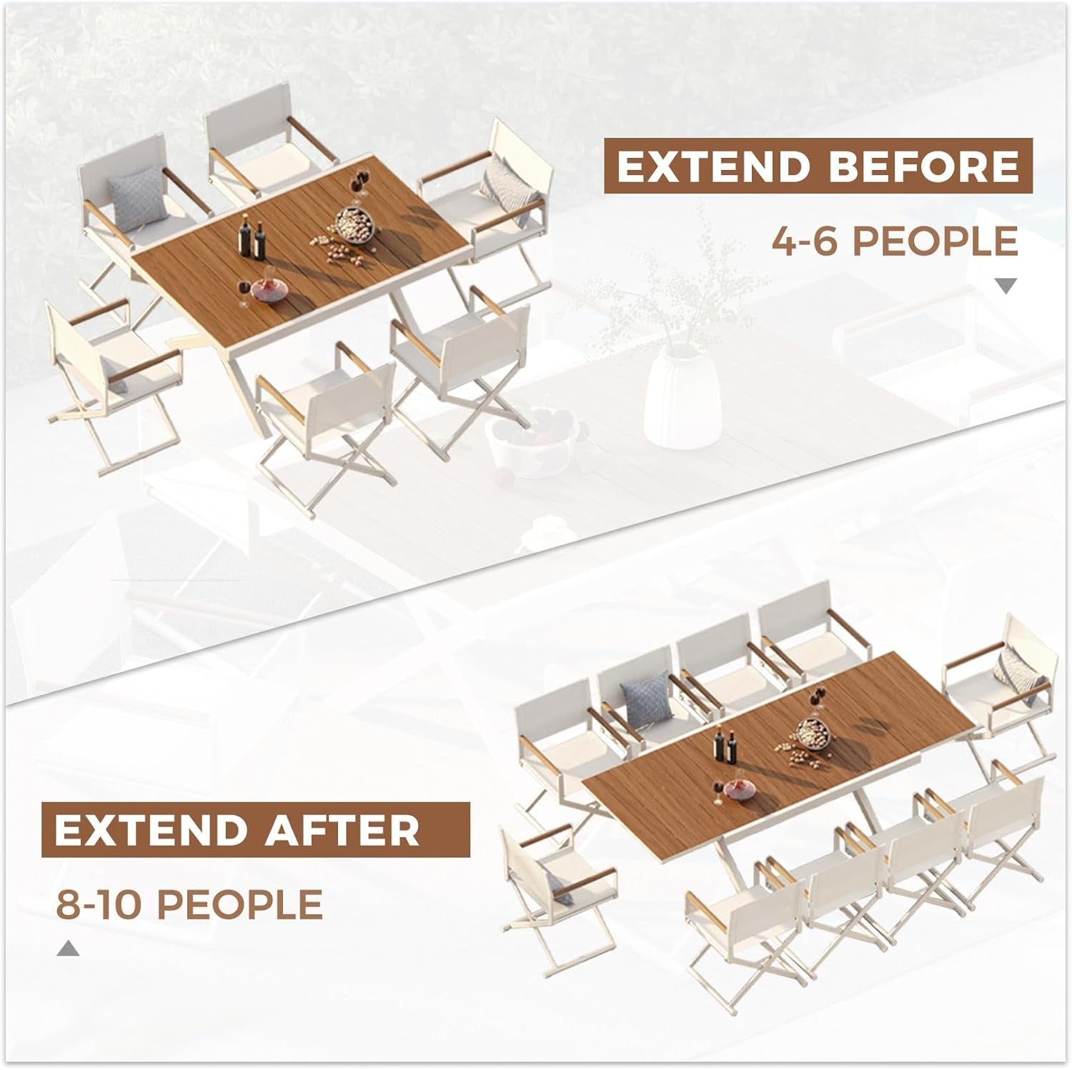 11 Piece Outdoor Dining Set Apricot Sling Mesh Chairs With Wood Grain Expandable Table For 6 To 8