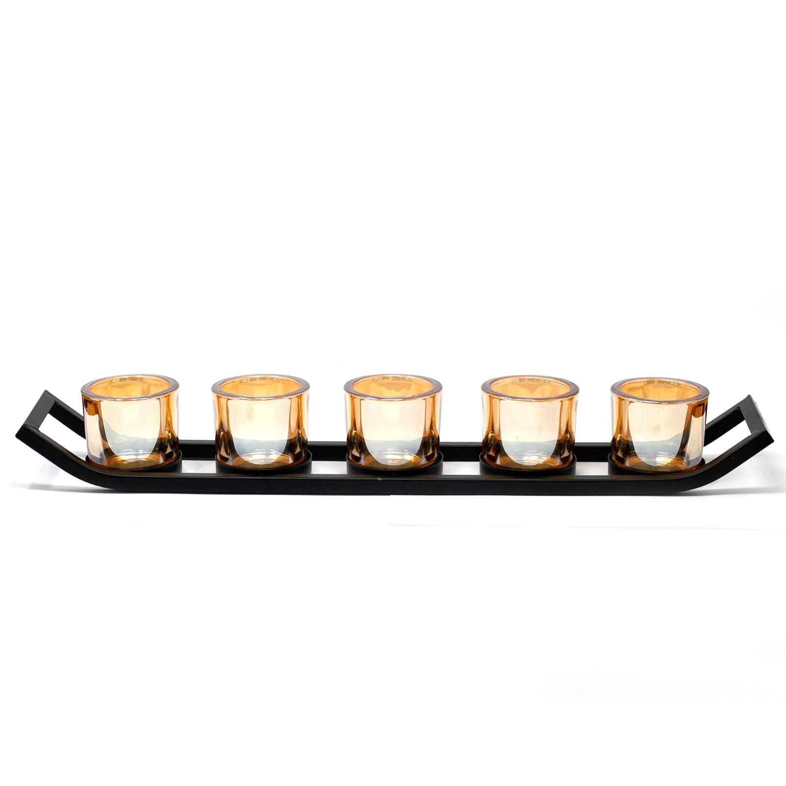 Centrepiece Iron Votive Candle Holder - 5 Cup Ledge - PRHOMZ