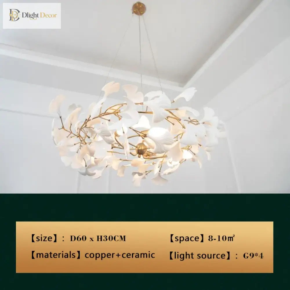 Ceramic Gold White Chandelier | Living Room Home Lighting