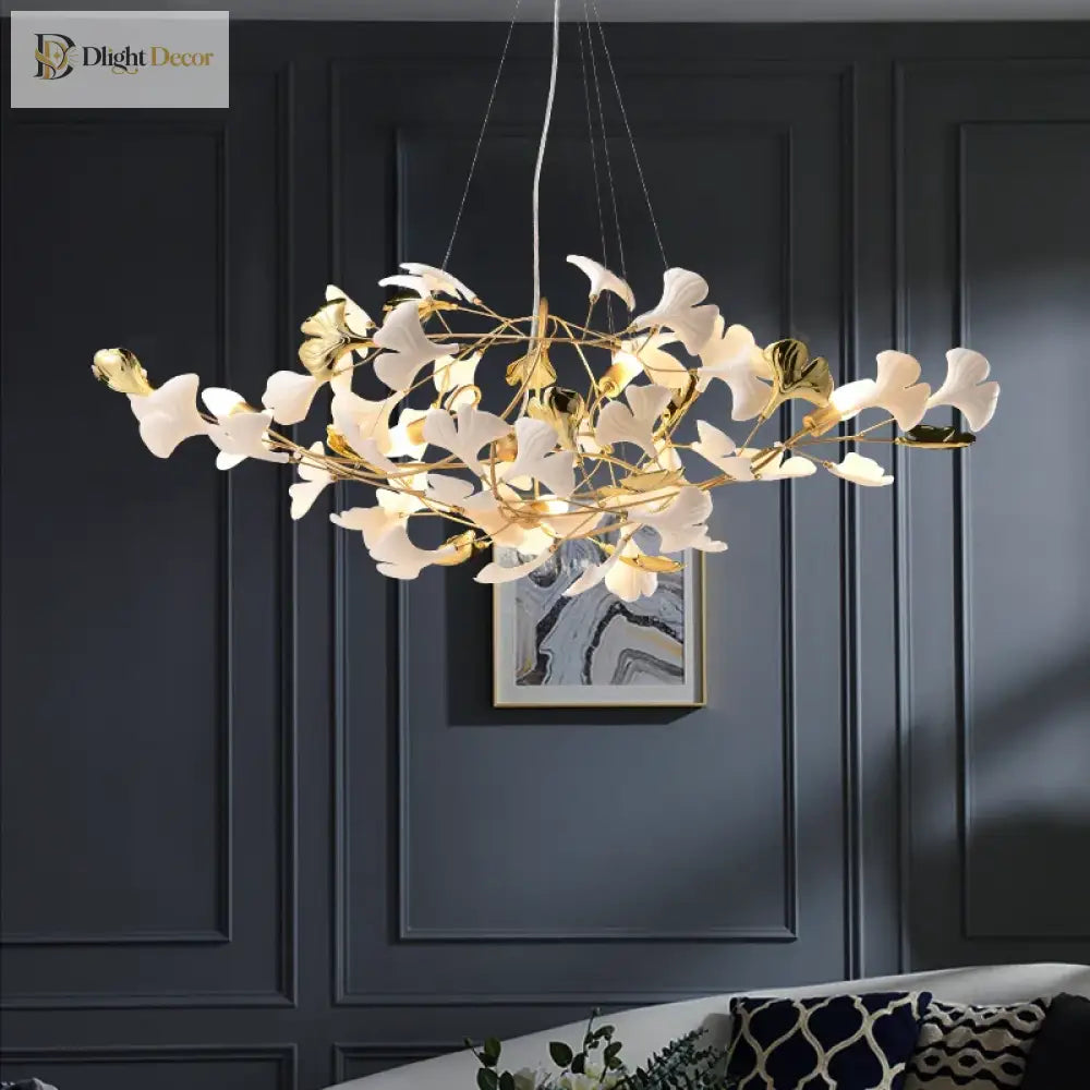 Ceramic Gold White Chandelier | Living Room Home Lighting