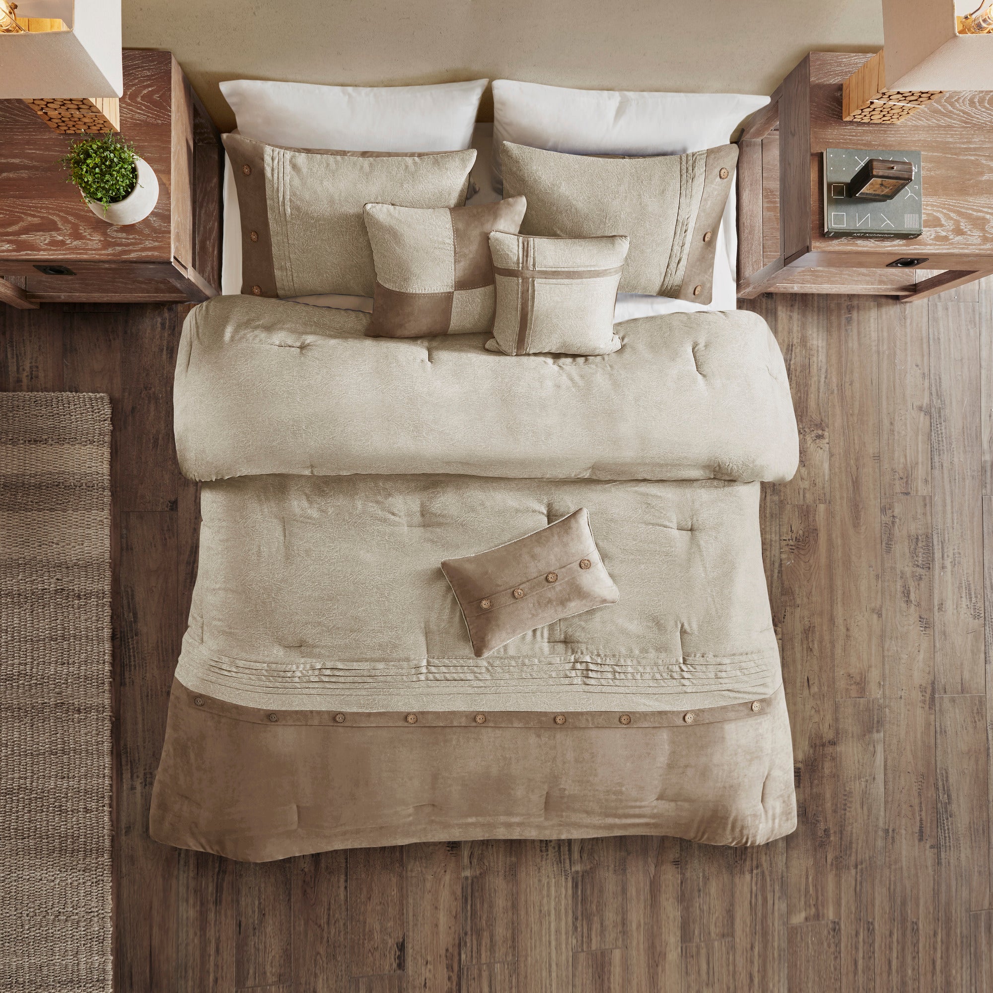 7 Piece Faux Suede Comforter Set Tan Queen