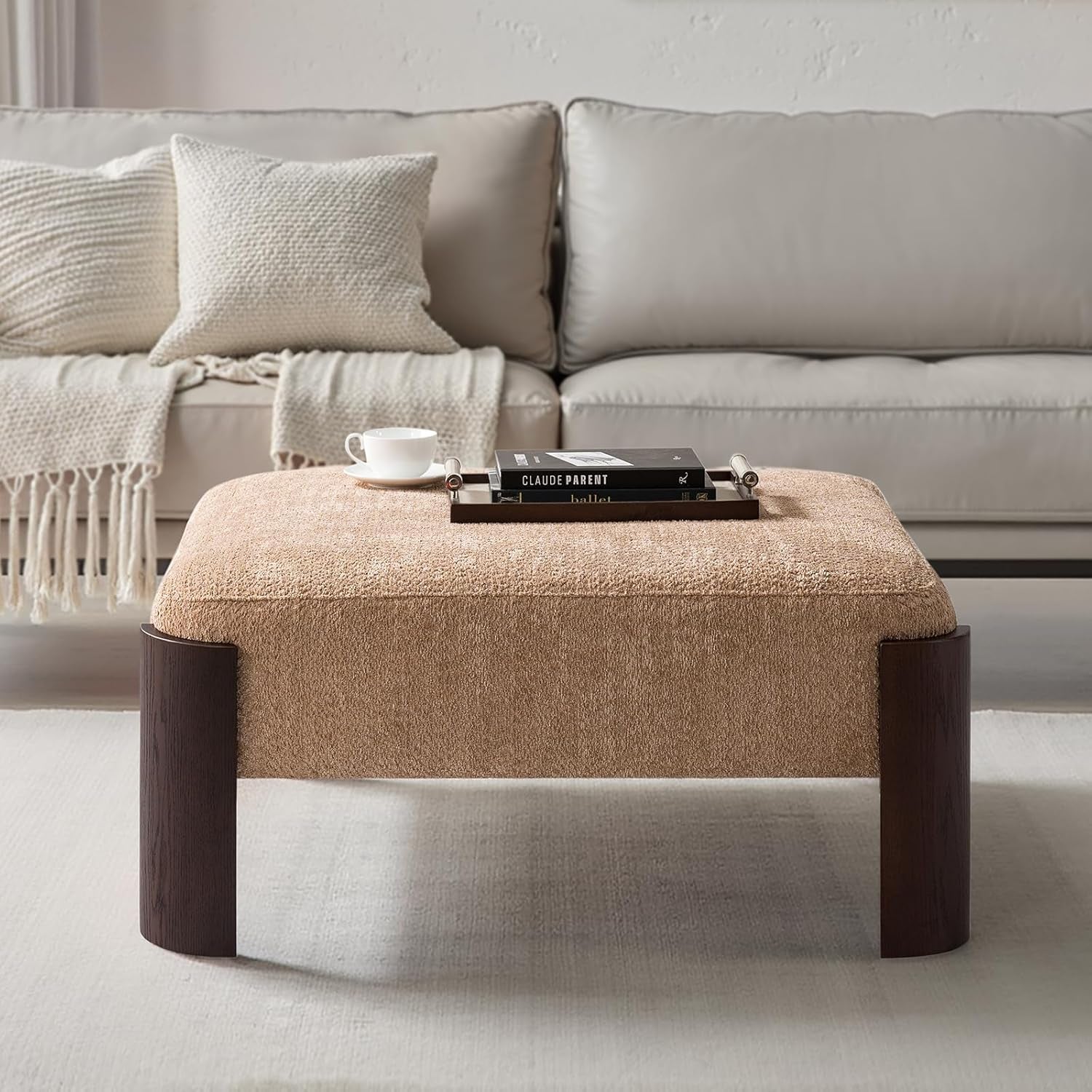 Forty Inch Super Soft Chenille Ottoman Coffee Table Sand