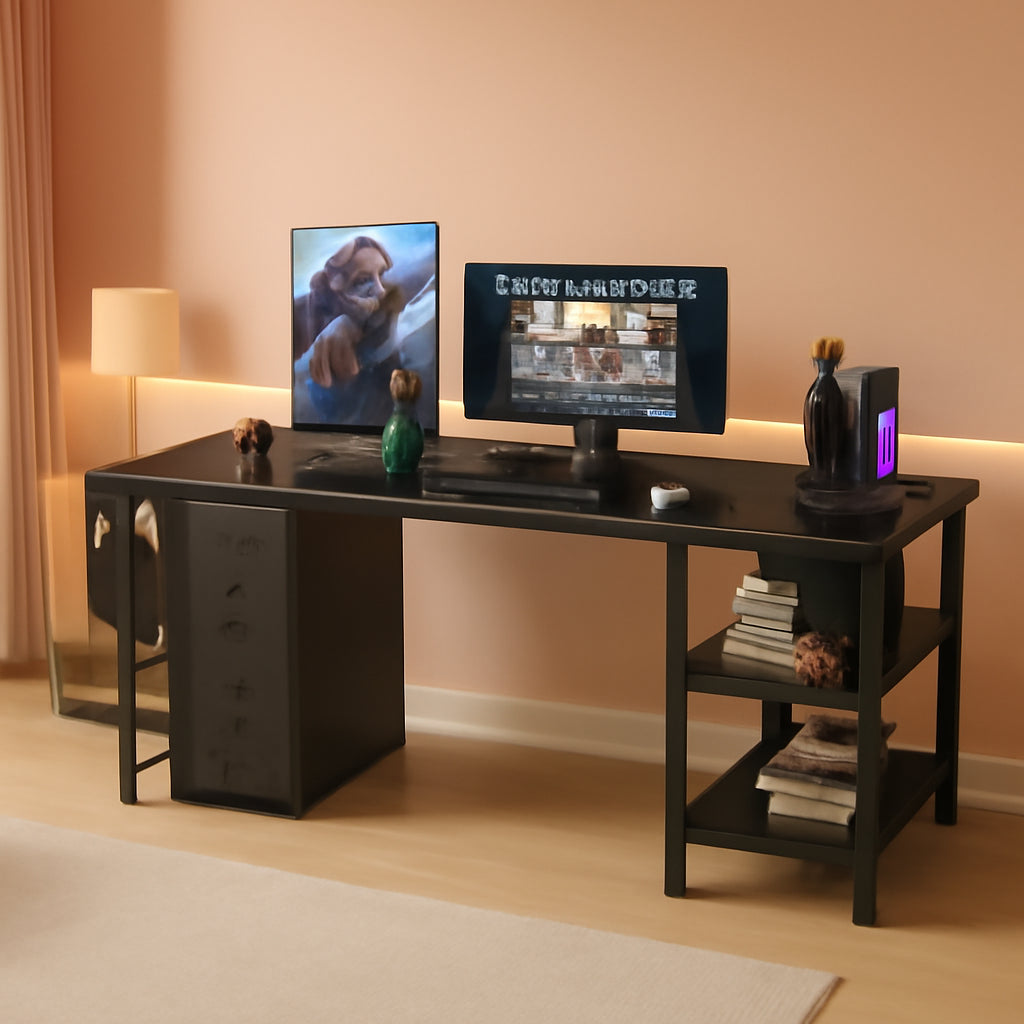 L Shaped Gaming Desk With Power Outlet And Storage Drawers 55 Inch