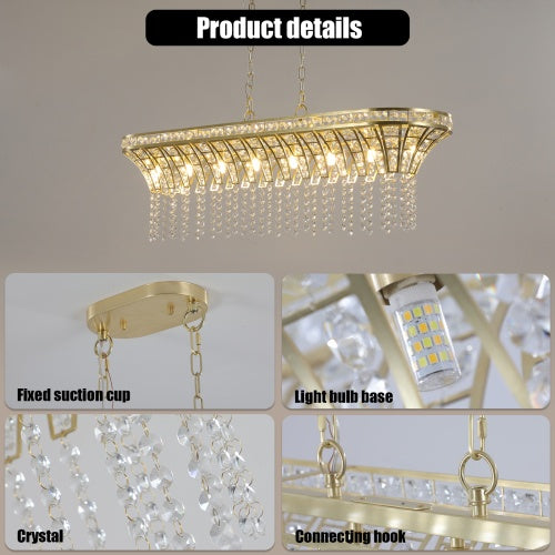 Modern Champagne Gold Kitchen Island Lamp - Oval Crystal Ceiling Chandelier