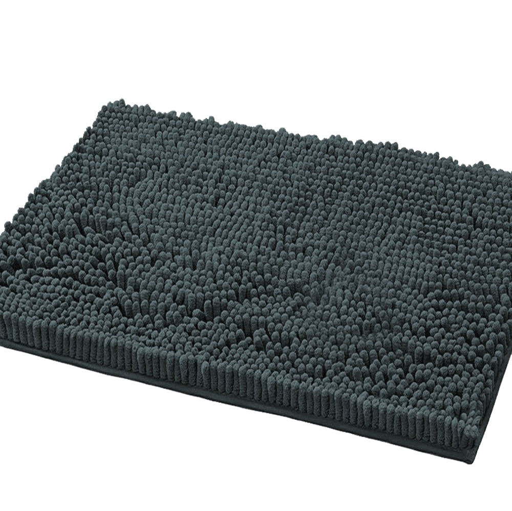 3 Piece Set Charcoal Grey Soft Cozy Plush Chenille Bath Mat Highly Absorbent Bathroom Rug