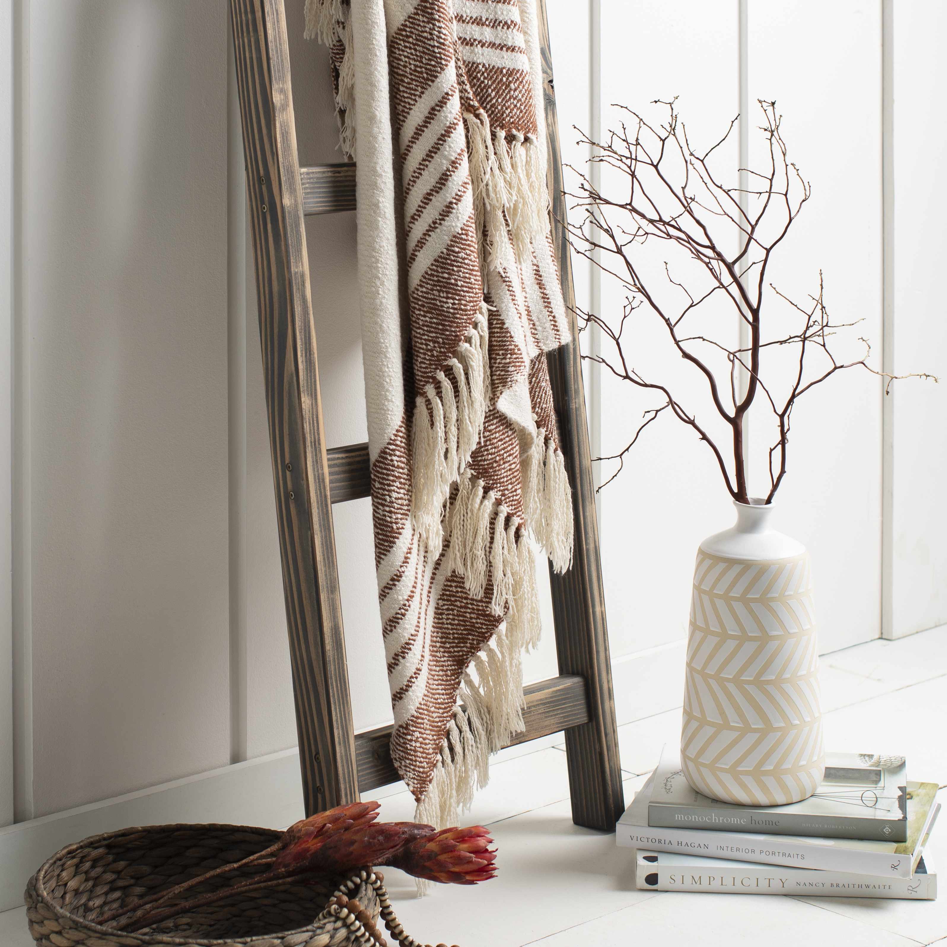 Cream and Brown Hand Woven Throw Blanket-2