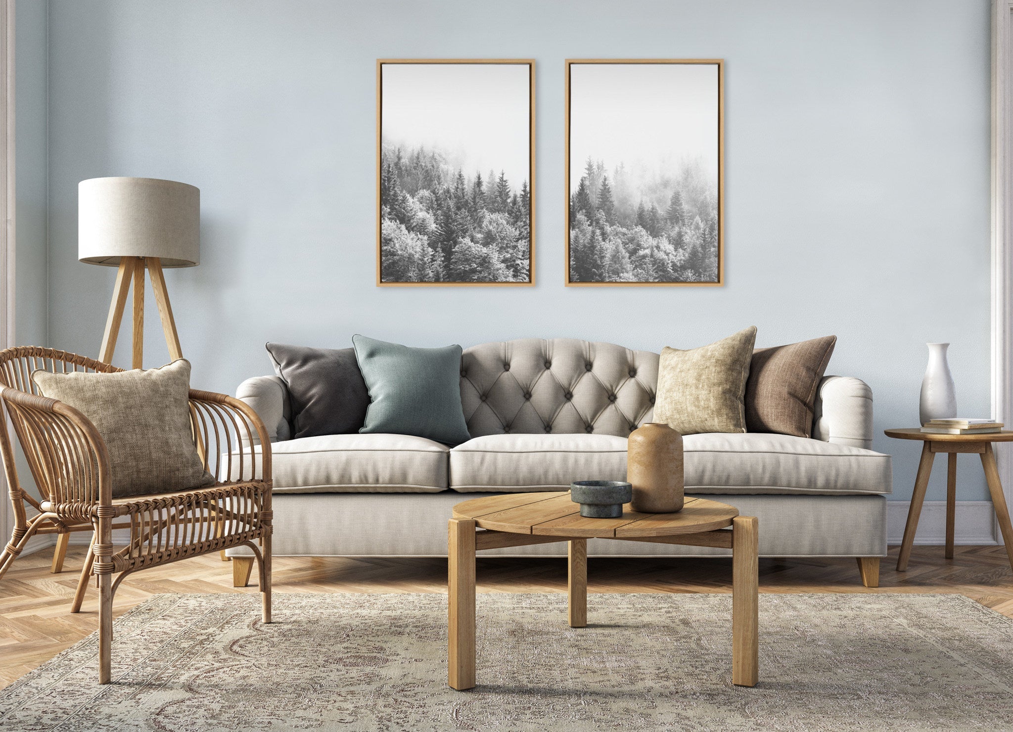 Sylvie Forest On A Foggy Day Black and White Framed Canvas Set by The Creative Bunch Studio