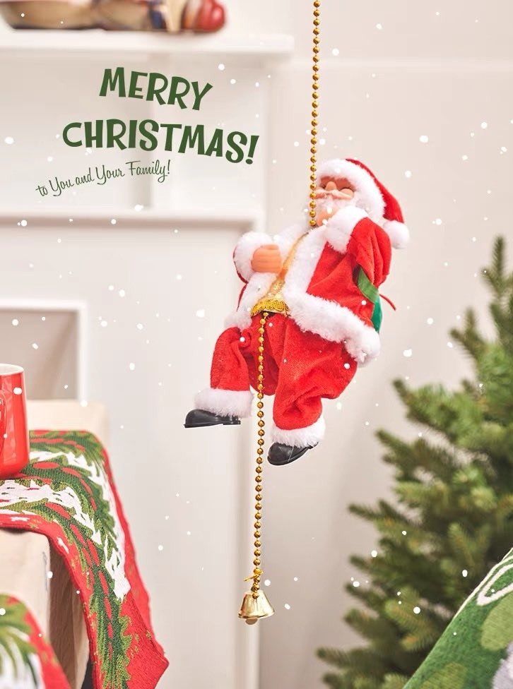 Christmas Electric Santa Decor, Santa Climbing Ropes & Ladder Toy Ornament-7