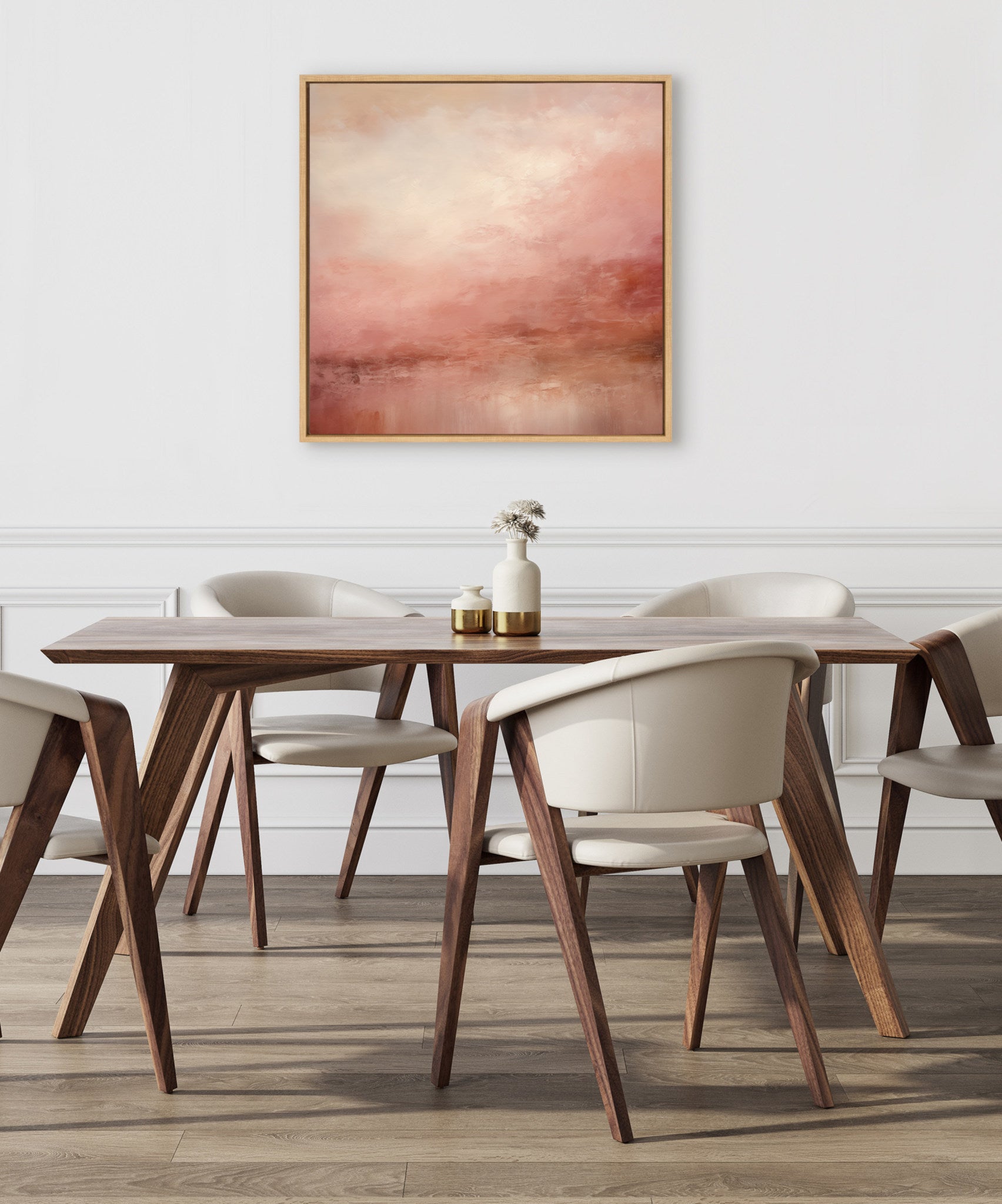 Sylvie Tonal Abstract Pink Peach Framed Canvas by The Creative Bunch Studio