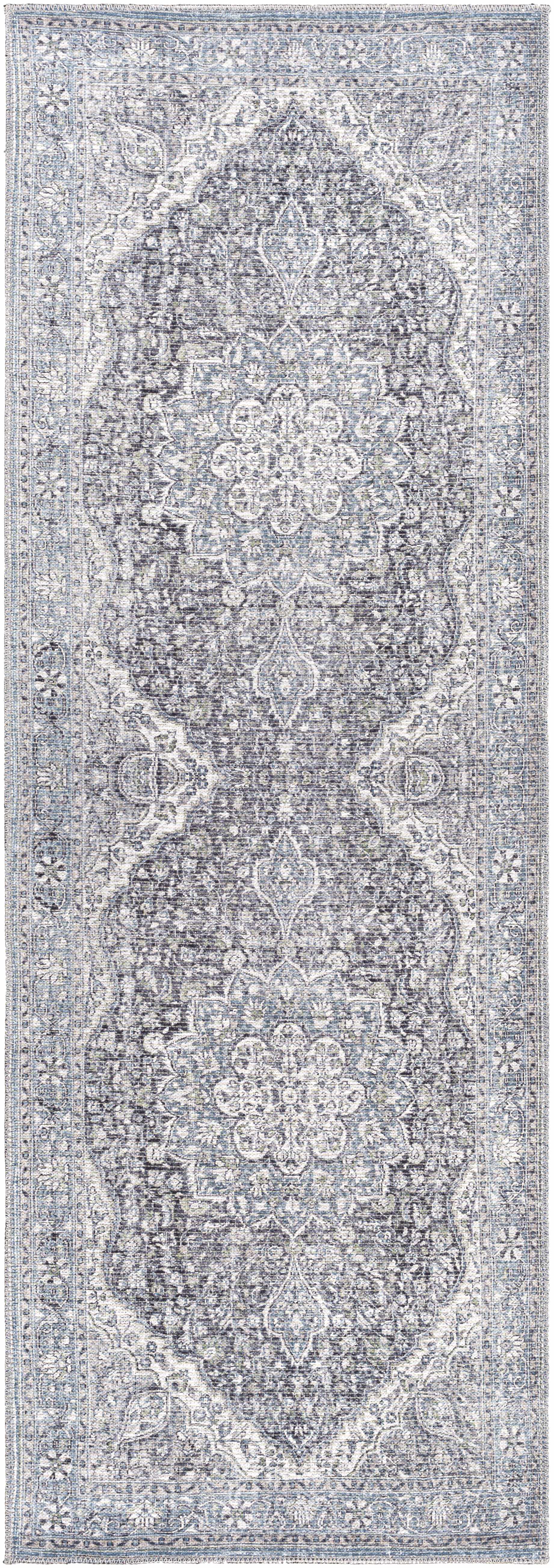 Tavas Blue Medallion Washable Rug