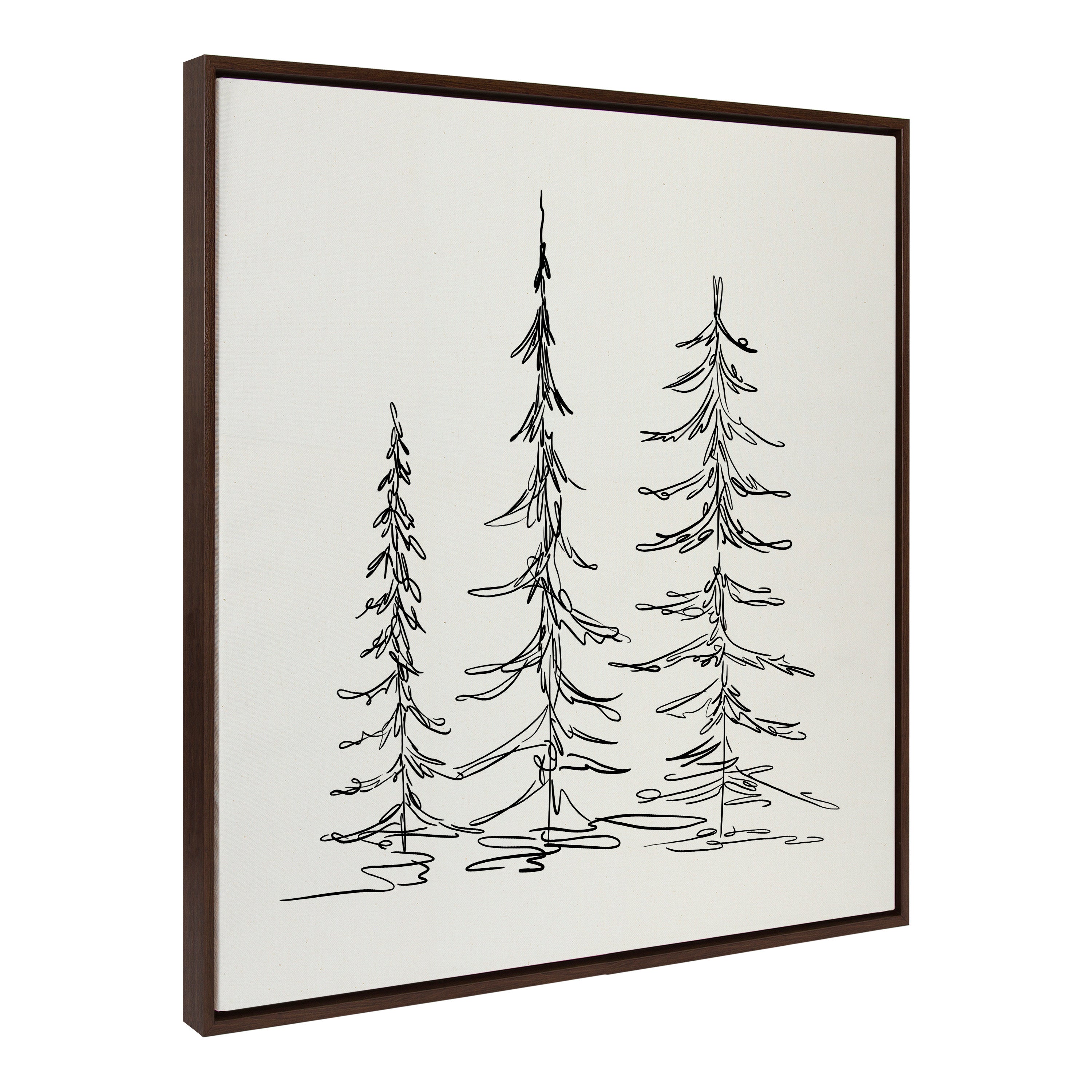 Sylvie Minimalist Evergreen Trees Sketch Framed Canvas by The Creative Bunch Studio