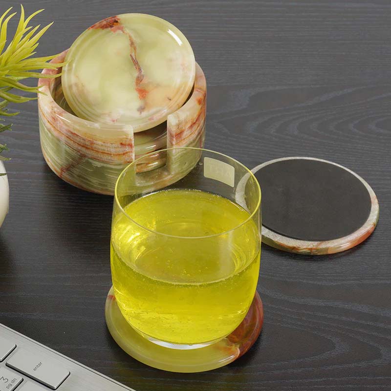 Natural Marble Kitchen Coaster Set With Holder-5