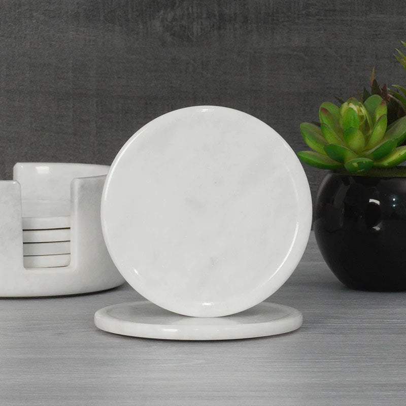 Natural Marble Kitchen Coaster Set With Holder-0