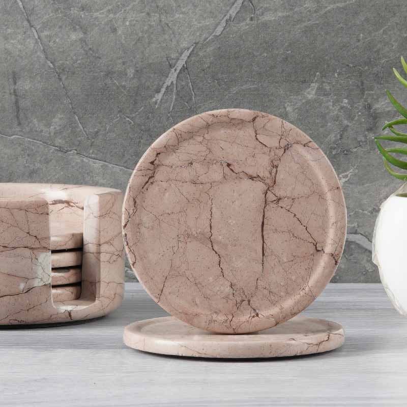 Natural Marble Kitchen Coaster Set With Holder-7