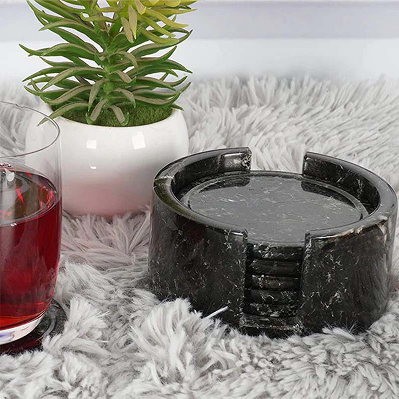 Natural Marble Kitchen Coaster Set With Holder-6