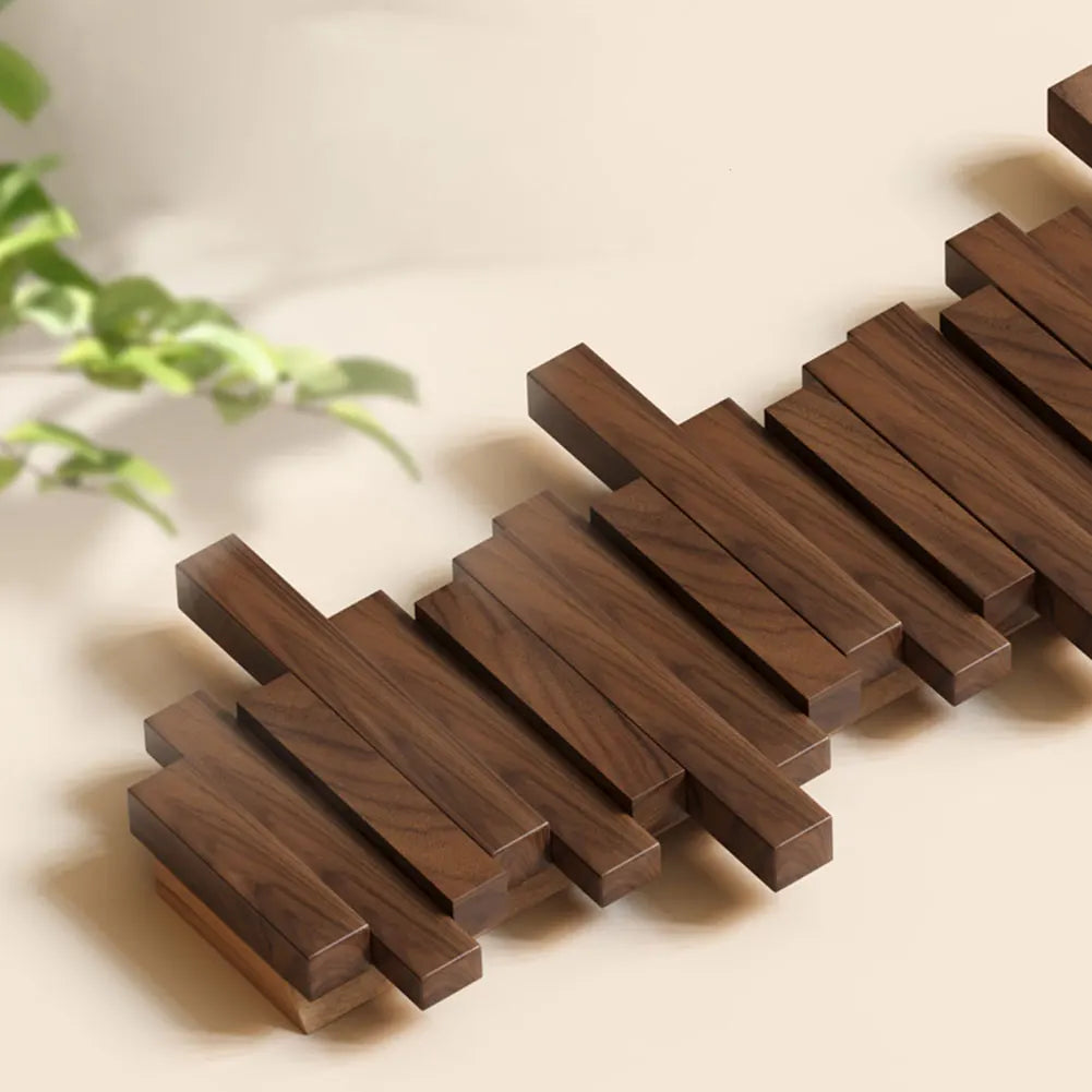 Hanvik | Solid Wood Wall Coat Rack with Foldable Hooks | Keyhole Mount for Entryway