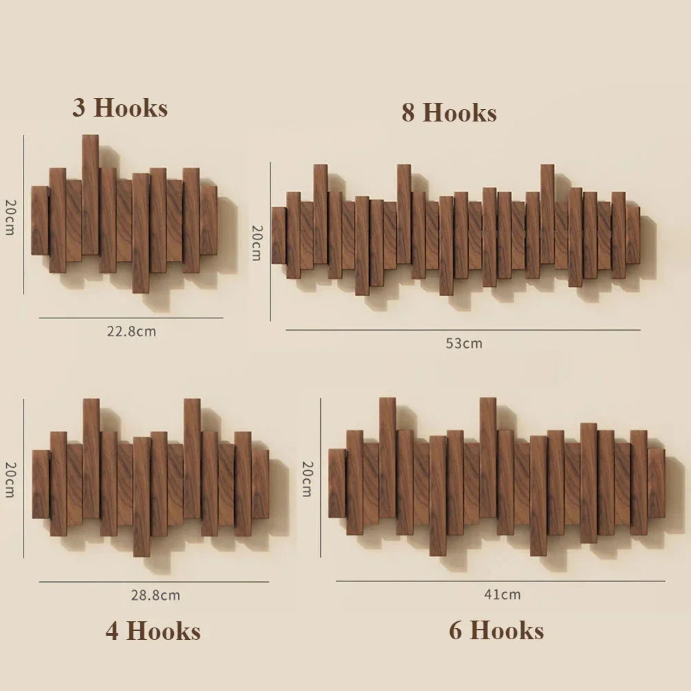 Hanvik | Solid Wood Wall Coat Rack with Foldable Hooks | Keyhole Mount for Entryway