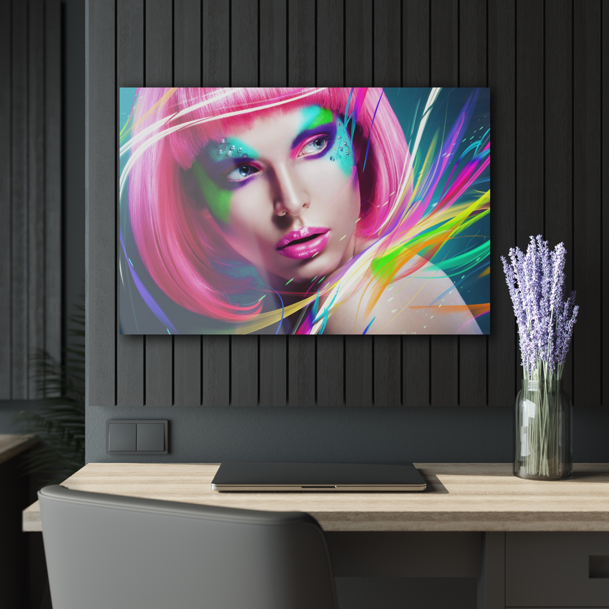 Tempered glass wall art - girl with pink hair-3