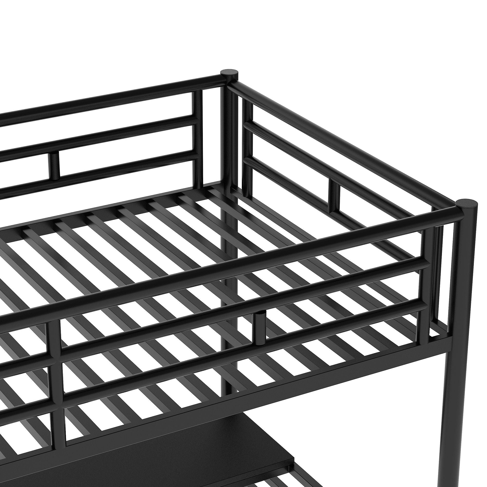 Compact Twin Metal Loft Bed with Integrated Desk and No Box Spring, Black | Just Better Bunk Beds