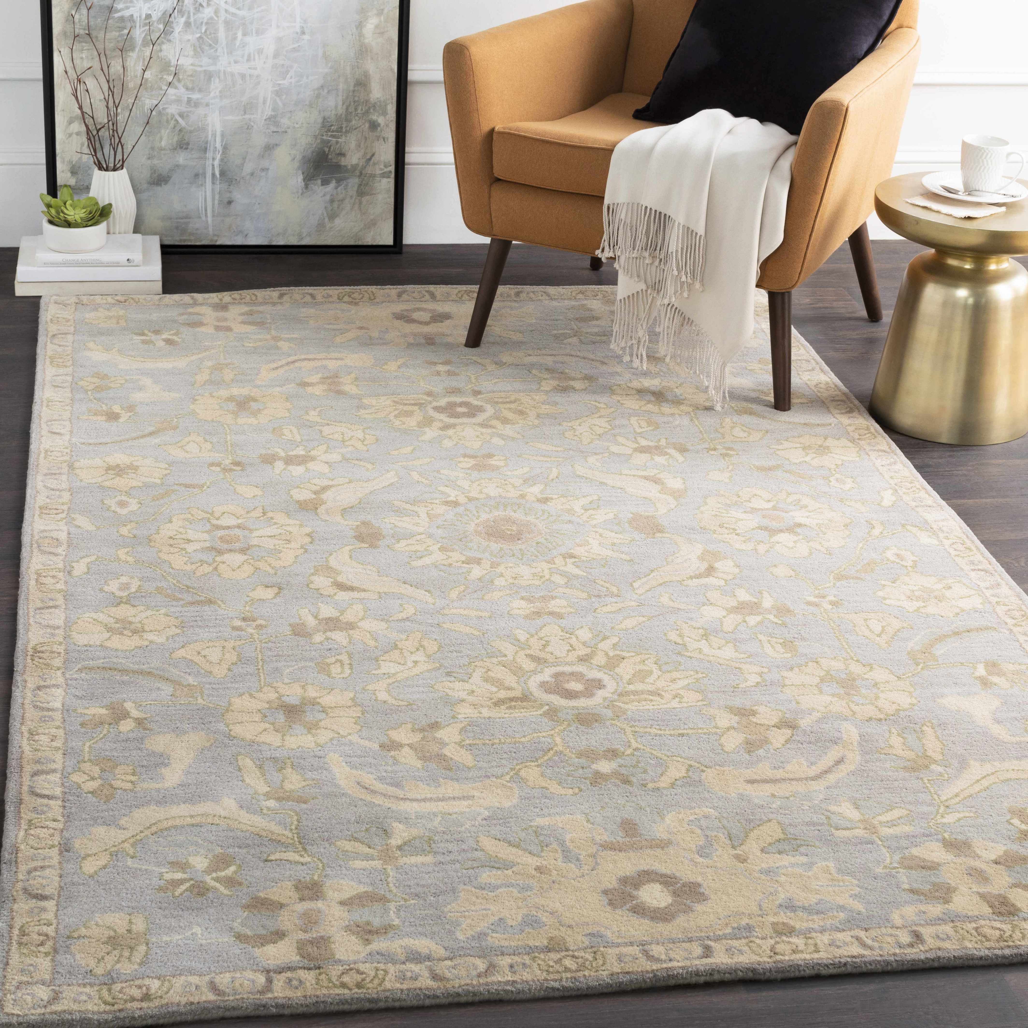 Copen Beige Floral Wool Rug-0