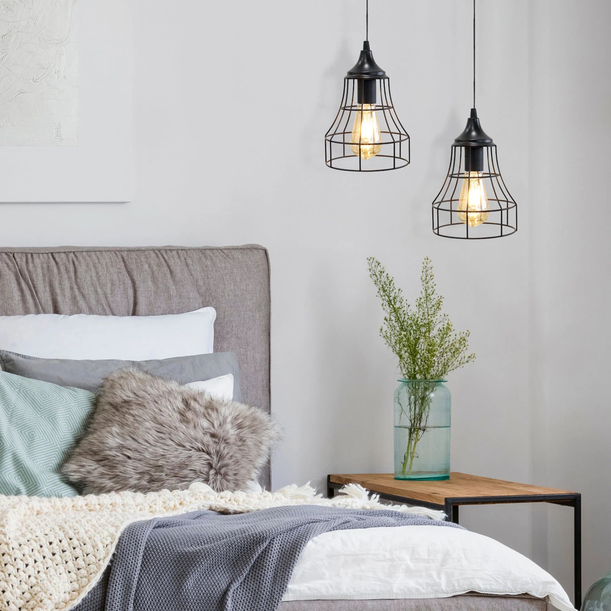 Set of 2 Metal Cage Hanging Lamps-4