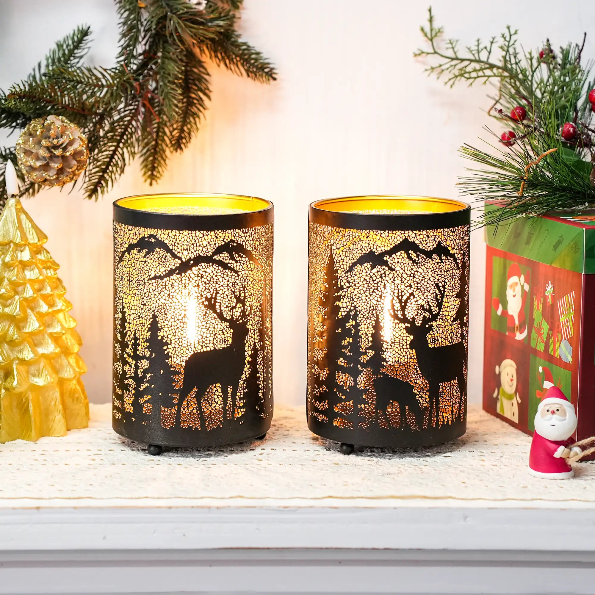 6.5" H Etched Metal Table Lamp Christmas Battery Operated Lamp-3