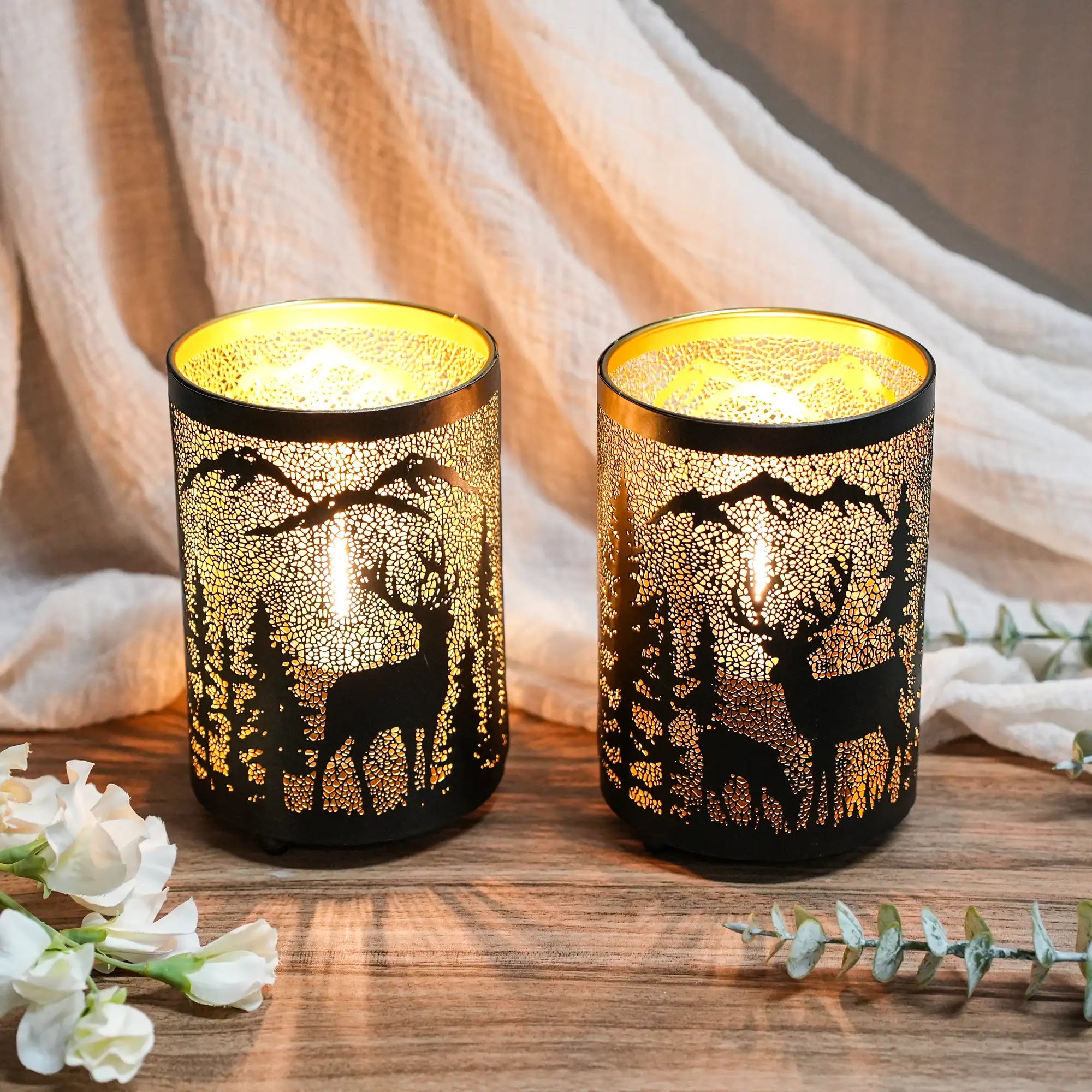 6.5" H Etched Metal Table Lamp Christmas Battery Operated Lamp-0