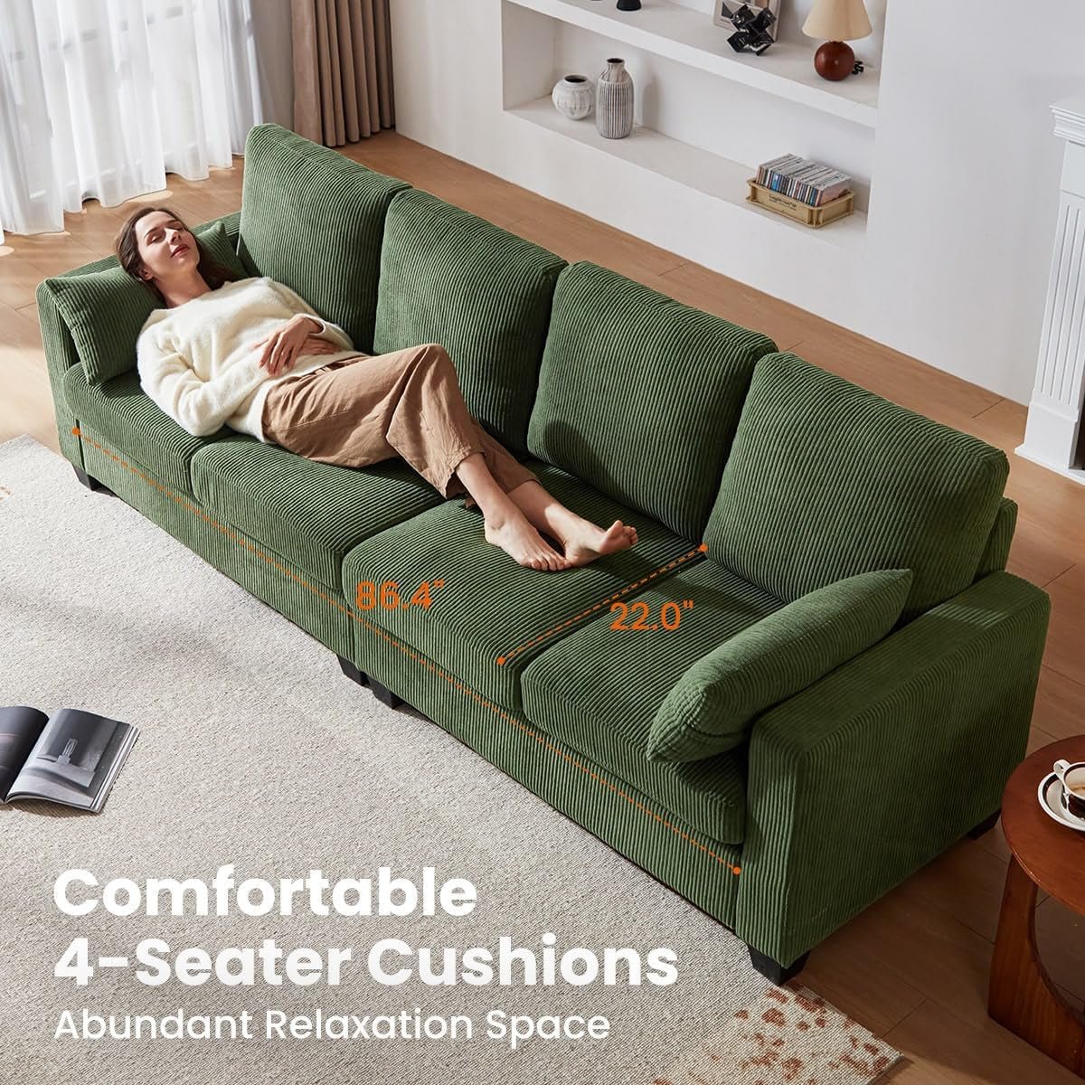 Corduroy Modular L Shaped Couch with Storage Ottoman