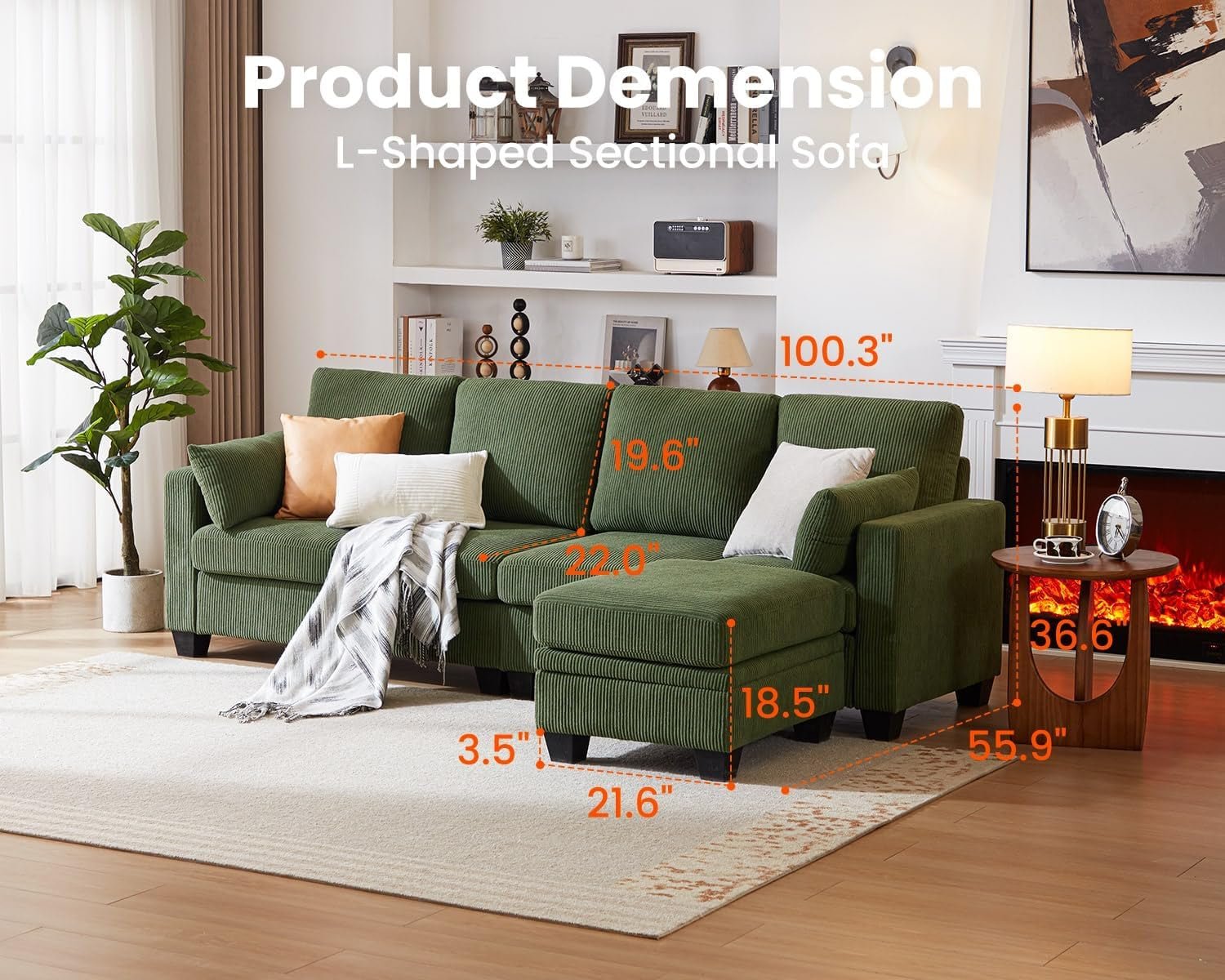 Corduroy Modular L Shaped Couch with Storage Ottoman