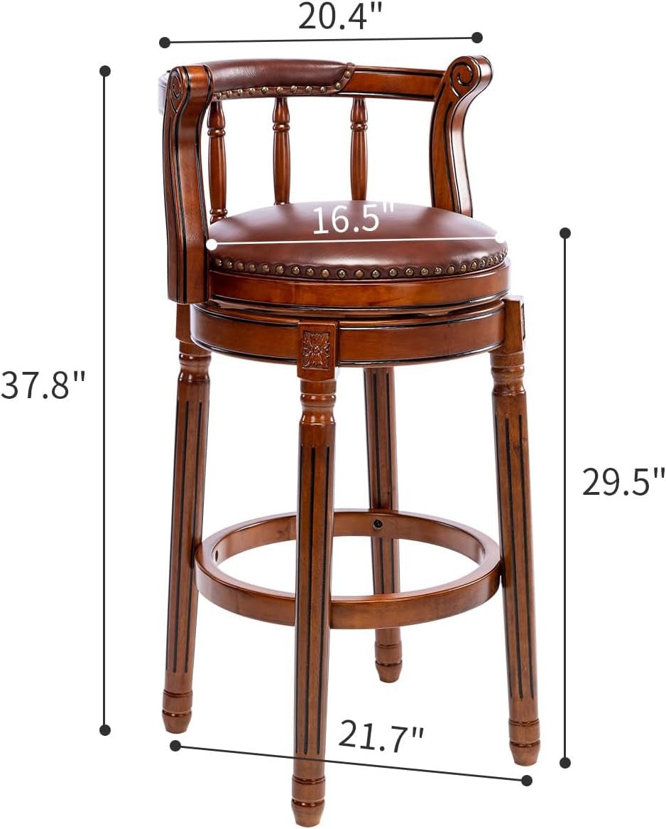 Brown Bar Height Swivel Stool With Back Rest 360 Degree 2 Pack