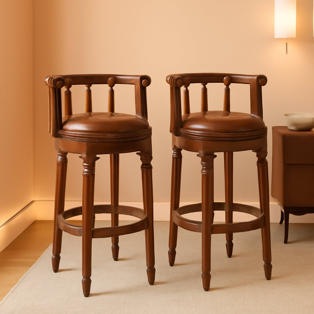 Brown Bar Height Swivel Stool With Back Rest 360 Degree 2 Pack