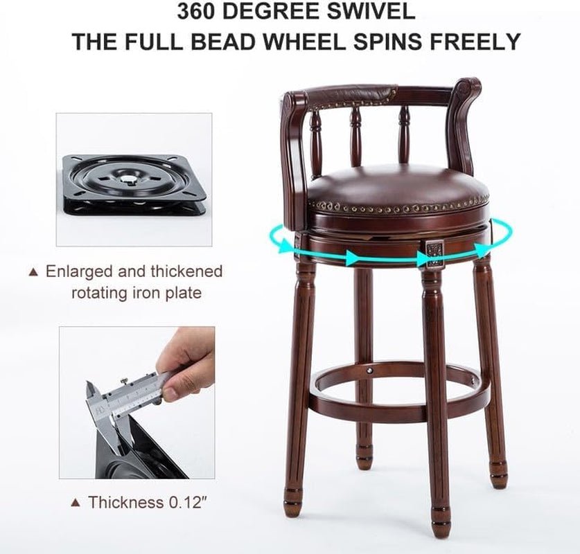 Brown Bar Height Swivel Stool With Back Rest 360 Degree 2 Pack