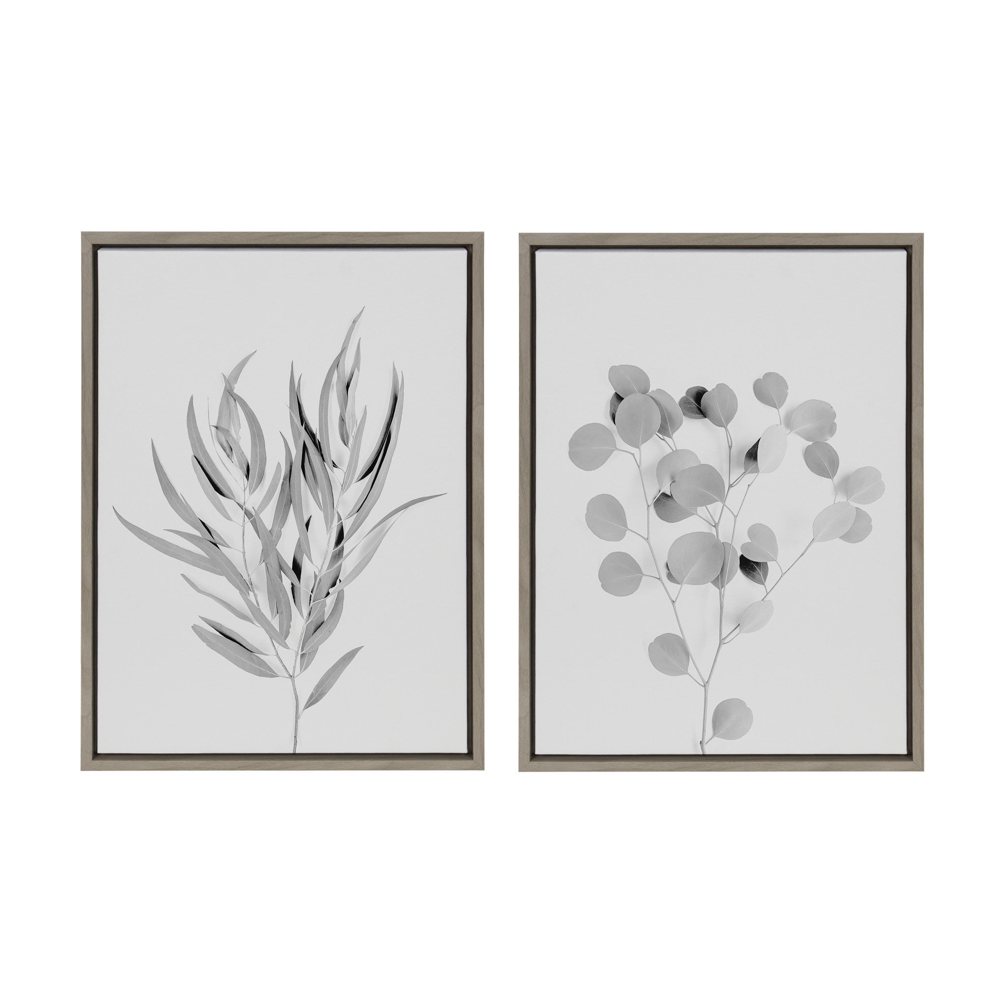 Sylvie Neutral Botanical 1 and 2 Soft White Framed Canvas by The Creative Bunch Studio