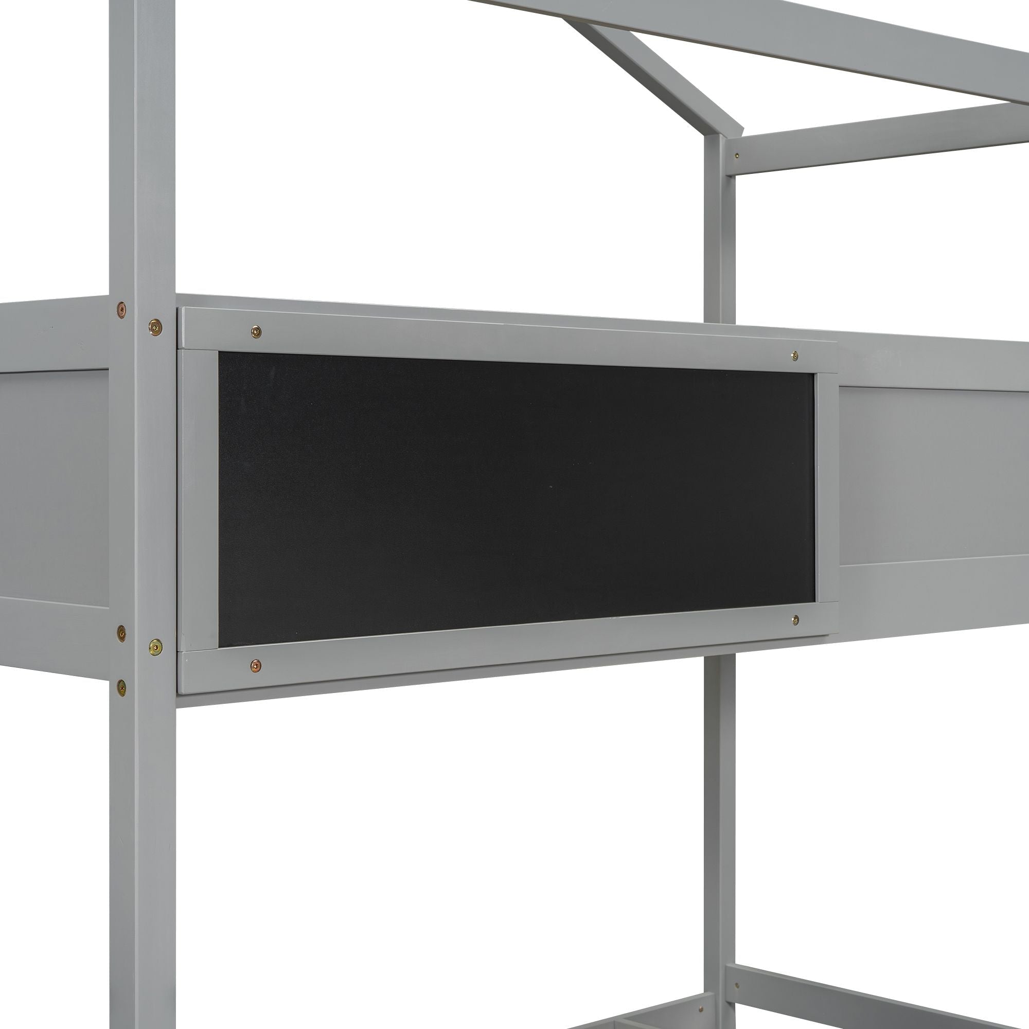 Creative Twin over Full Wood Bunk Bed with Storage Staircase and Blackboard, Gray and White | Just Better Bunk Beds