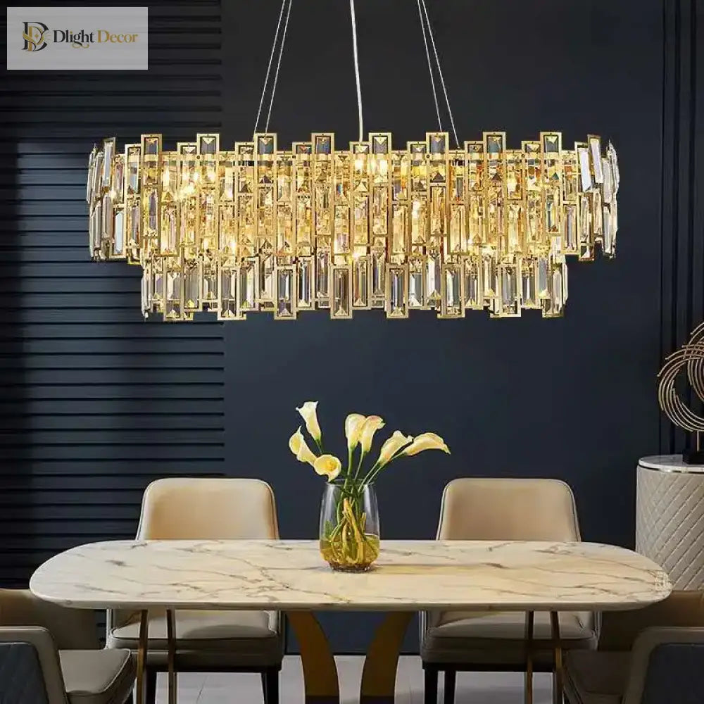 Crystal Gold Round Chandelier | Dining Room Lighting
